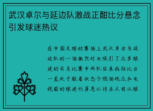 武汉卓尔与延边队激战正酣比分悬念引发球迷热议